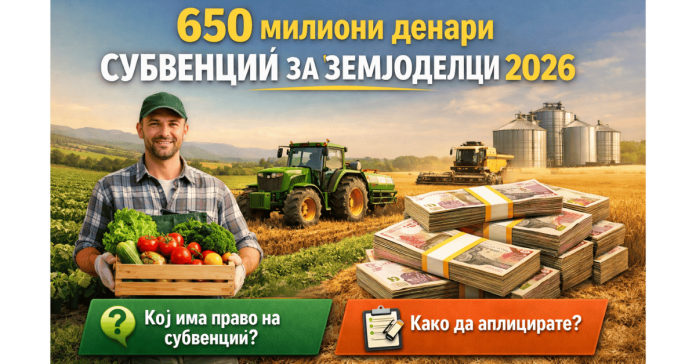 650 милиони денари субвенции за земјоделци 2026 – кој има право и како да аплицирате Субвенции за земјоделци 2026
