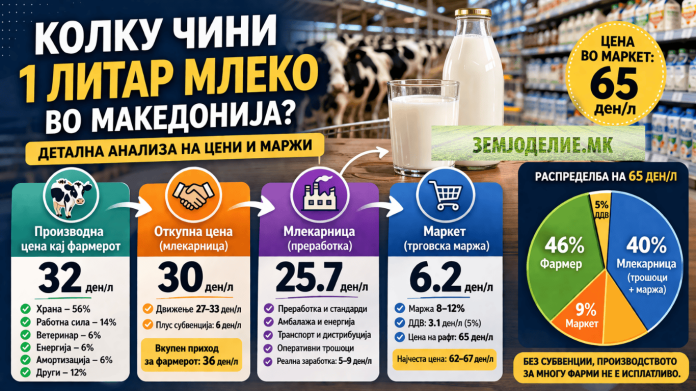 Колку навистина чини еден литар млеко: што добива фармерот, колку зема млекарницата, а колку маркетот? Колку чини 1 литар млеко во Македонија