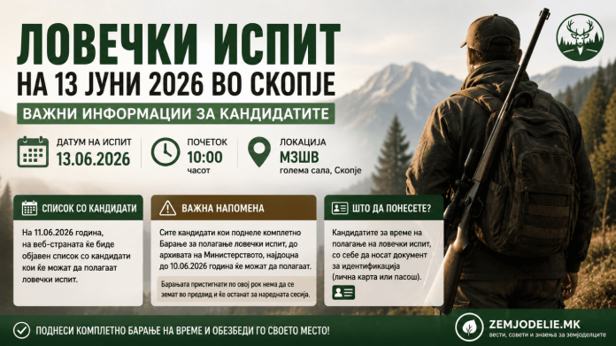 Ловечки испит на 13 јуни 2026 во Скопје — рокови, список и важни информации ловечки испит 2026